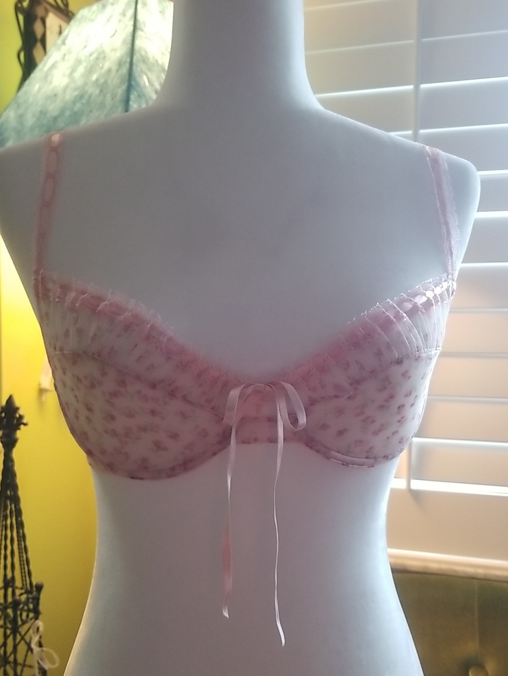 Victoria's Secret Light Pink Floral Sheer Balcony Bra with Ribbon
